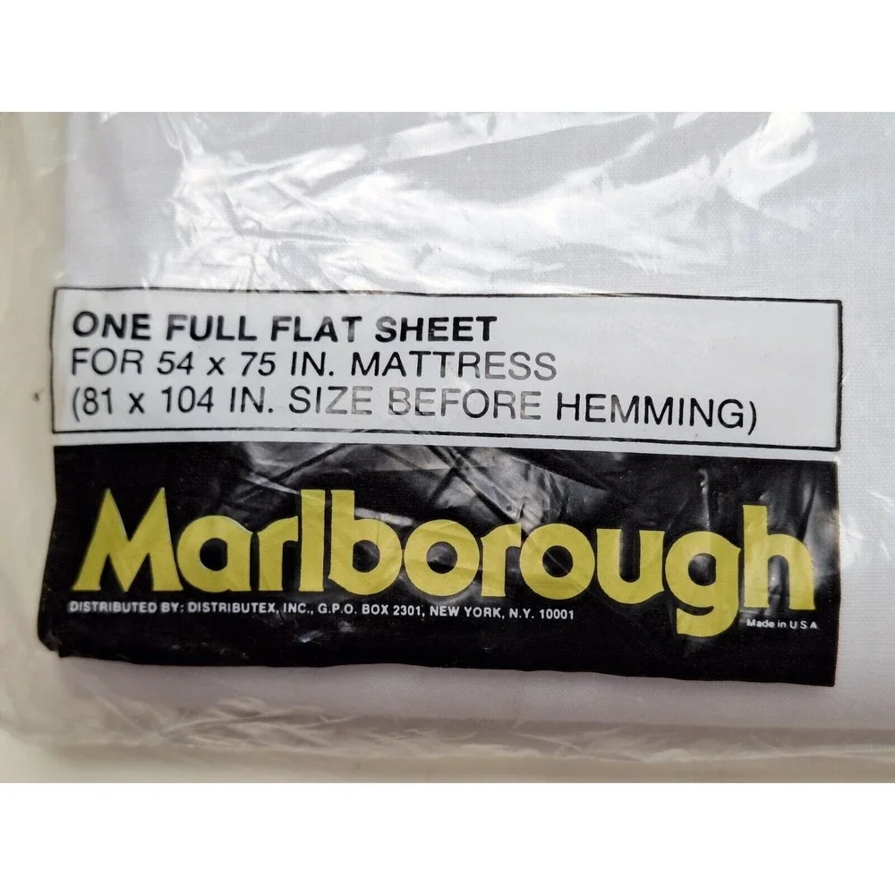 Marlborough No Iron 50/50 Cotton/Poly White Full Flat Sheet USA Vtg. '70s/'80s